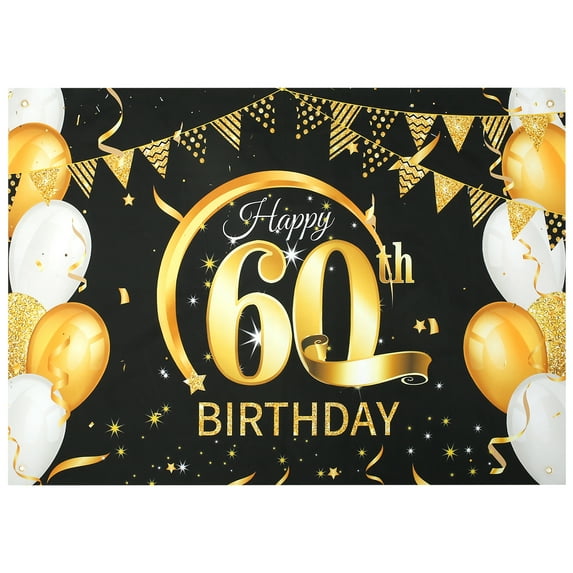Gotydi Large Happy Birthday Background Black Gold Decoration 80 x 120CM Birthday Banner Sign Poster Anniversary Decoration Supplies for 60th