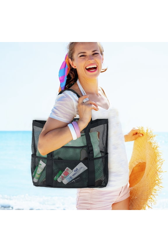 Mesh Beach Bag ,600D Oxford Cloth Mesh Tote Bag Lightweight Beach Tote Sand Free Storage Bag with Pocket Large for Travel Beach Pool Vacation