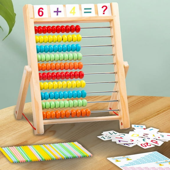 Gotydi Wooden Abacus for Kids Math 10-Row Wooden Frame Abacus with Multi-Color Beads Preschool Math Learning Toy Wooden Counting Abacus for Kids Toddlers