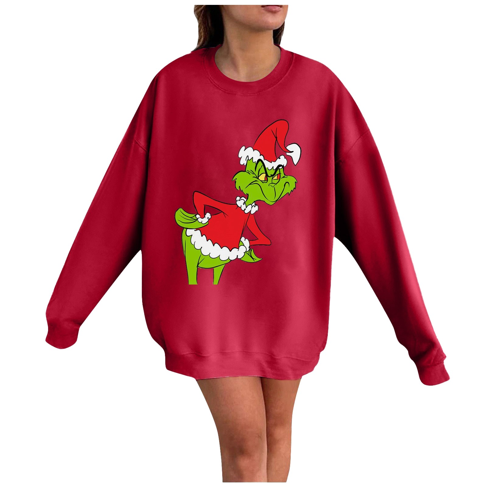 Gotyou Grinch Christmas Sweatshirts, Women's Fashion Casual Loose TShirt Round Neck Small Print