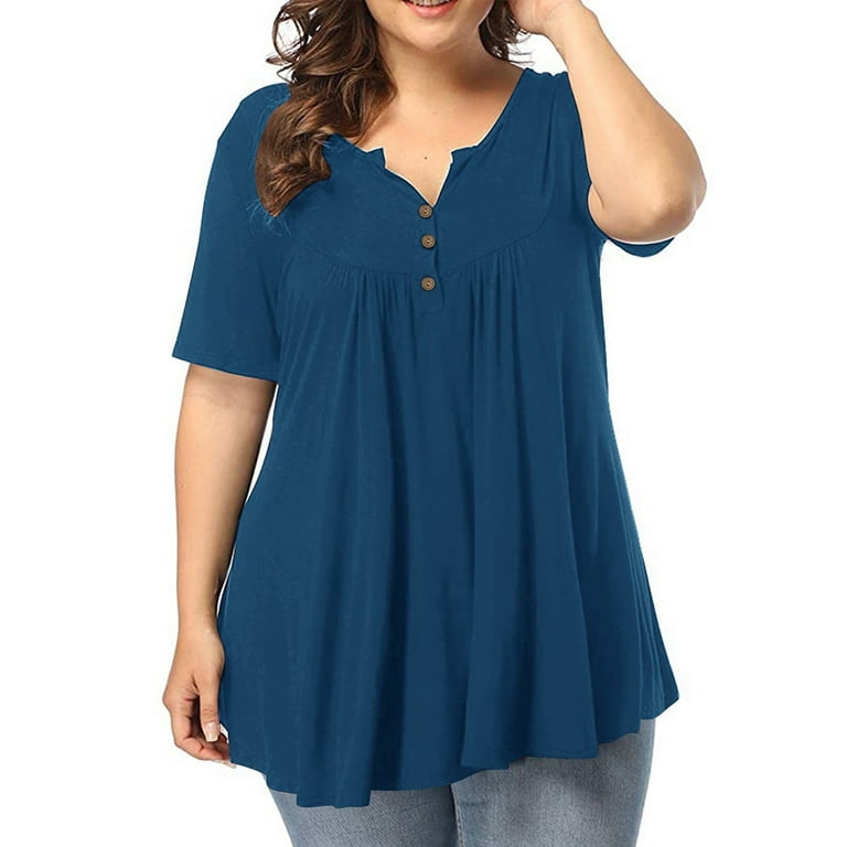 Gotyou Plus Size Tops for Women Dressy Large Slim Loose Solid Color V Neck Short Sleeve Shirt Mm T Shirt Top Women s T Shirts Plus Size Tops Short