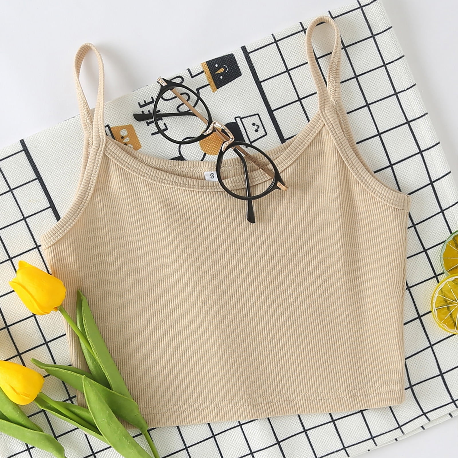 Women's Mesh Spaghetti Strap Crop Top With Mermaid Sea Shell Pattern - Summer Tank Vest 5 thumbnail image