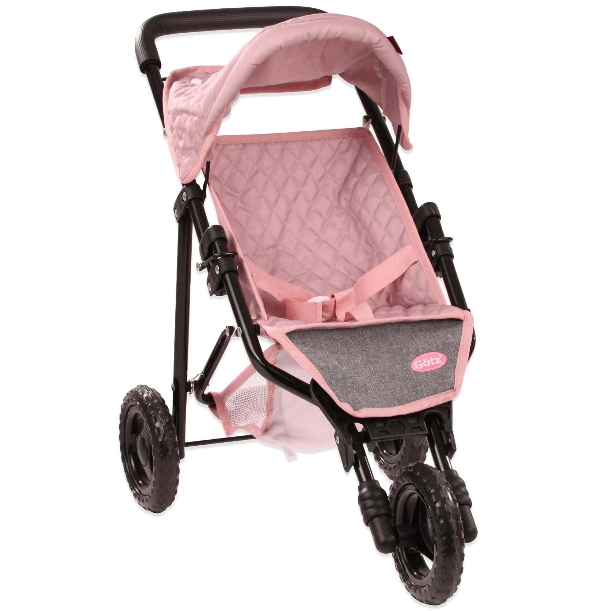 Gotz: 3‑Wheel Doll Buggy - Soft Mood - Pink Rose & Grey, Foldable Toy Stroller, Push Jogger, Adjustable Sunshade, Storage, Dolls Up to 19.5", Kids 3+