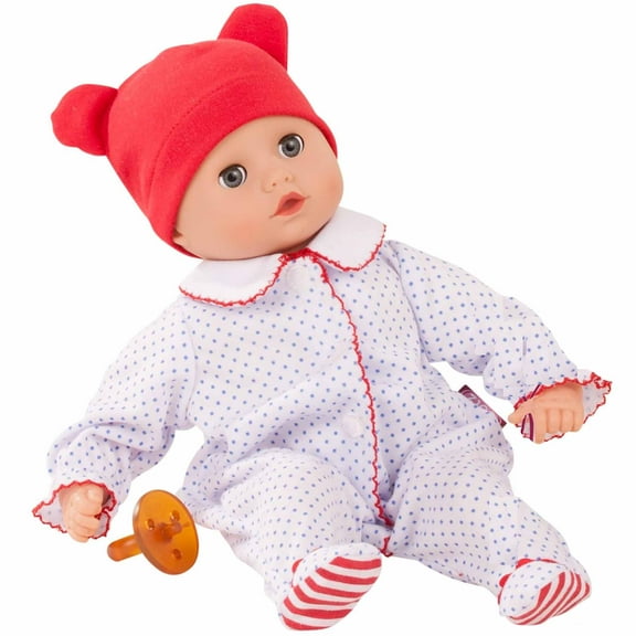 Gotz Boy Muffin 13" - Bald Soft Body Baby Doll in Red White & Blue Footed Pajamas with Blue Sleeping Eyes