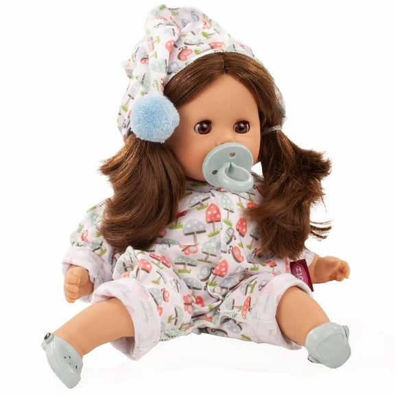 Gotz Cosy Aquini 13" Lucky Mushroom - Soft Cloth Brunette Bath Baby Doll with Brown Sleeping Eyes