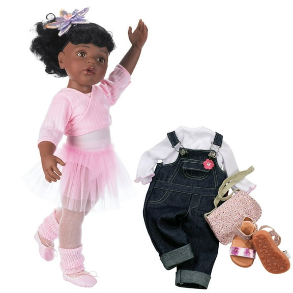 Gotz Hannah at The Ballet - 19.5" African American Poseable Doll with Extra Outfit (Denim Overalls, Shirt & Sandals) and Long Black Hair to Wash & Style