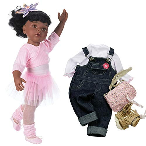 Gotz Hannah at The Ballet - 19.5" African American Poseable Doll with Extra Outfit (Denim Overalls, Shirt & Sandals) and Long Black Hair to Wash & Style