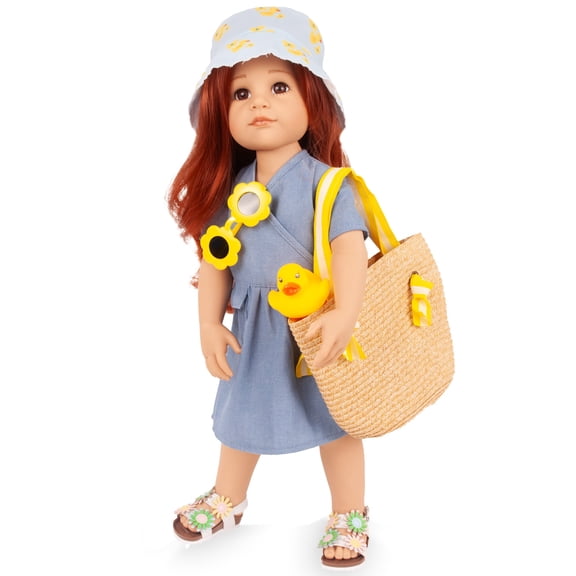Gotz: Hannah Little Duck - 19.5" Standing Poseable Doll Set, Blue Sun Dress-Hat-Tote-Floral Sunglasses-Rubber Duck, Red Hair, Collectible Toy, Kids 3+