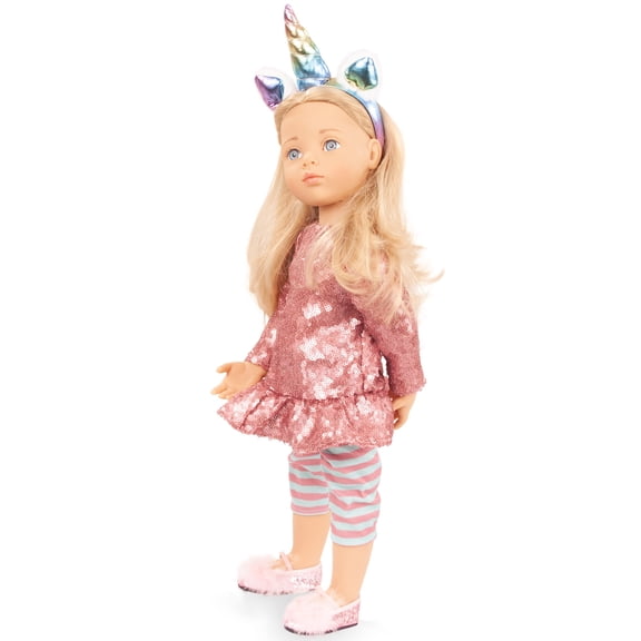 Gotz: Happy Kidz: Anna Unicorn - 19.5" Standing Poseable Doll, Pink Sequin Dress, Unicorn Headband, Blonde Hair, Hard Body, Collectible Toy, Kids 3+