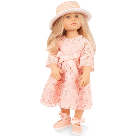 Gotz: Happy Kidz: Ella - 19.5" Standing Poseable Doll, Pink Lace Dress & Straw Hat, Ballet Flats, Blonde Hair, Hard Body, Collectible Toy, Kids 3+