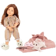 Gotz Little Kidz Grete PJ Party - 14 Standing Posable Doll, Striped Pink & Green Suit, Plush Cat & Sleep-Over Accessories, Collectible Toy, Kids 3+