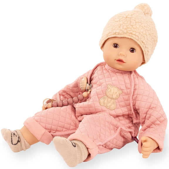Gotz: Maxy Muffin: Little Bear - 16.5" Baby Doll, Quilted Pink Winter Onesie, Sherpa Cap, Pacifier, Sleepy Eyes, Soft Body, Collectible Toy, Kids 3+