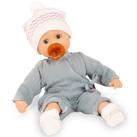 Gotz: Muffin Baby: Zig Zag - 13" Baby Doll, Blue Wrap Romper, Chevron Knit Pom Hat & Socks, Pacifier, Sleepy Eyes, Soft Body, Toy, Kids-Toddlers 18mo+