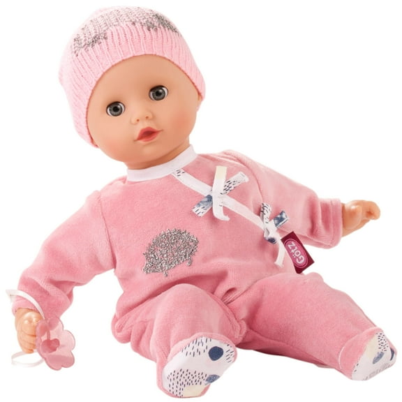 Gotz Muffin Hedgehog 13" Soft Body Baby Doll with Bald Head in Pink Velour Footed Pajamas