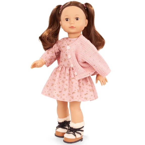 Gotz: Precious Day: Elisabeth Flowers Millefleur - 18" Standing Poseable Doll, Pink & Gold Dress, Knit Cardigan, Brown Hair, Collectible Toy, Kids 3+