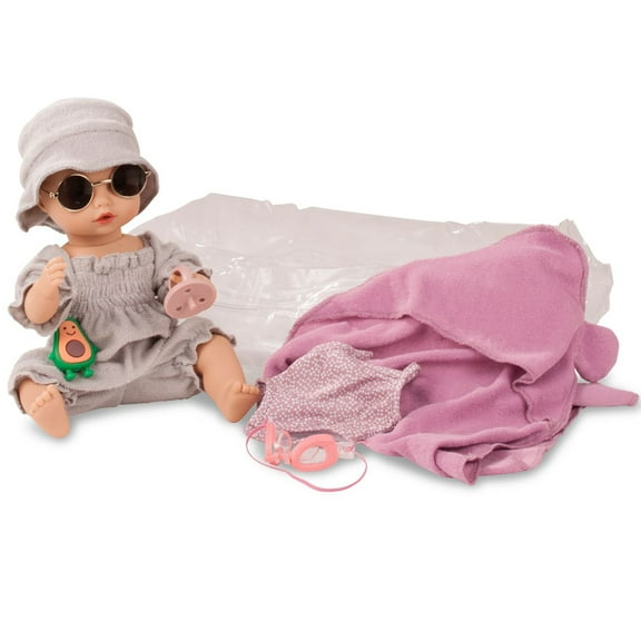 Gotz Sleepy Aquini 13" Baby Baby Drink and Wet Doll with Bathing Suit, Goggles, Sunglasses and More