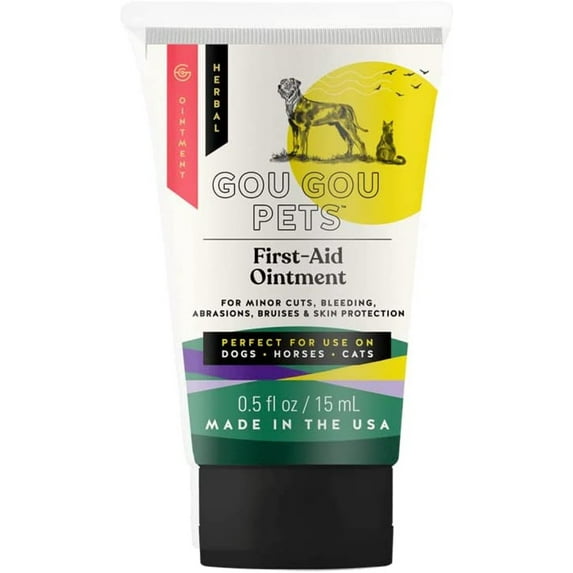Gou Gou Pets Holistic Natural Derived First Aid Ointment for Dogs, Cats, and Horses for Many Types of Wounds: Minor Wounds, Open Wounds, Bite Wounds, Puncture Wounds and More - Made in USA - 0.5 oz