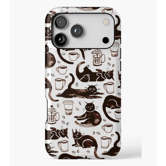 Gouache Black Cats & Coffee M2477, Protective Case for iPhone 17 16 15 14 13 12 11 Pro Max – Modern Unisex Style