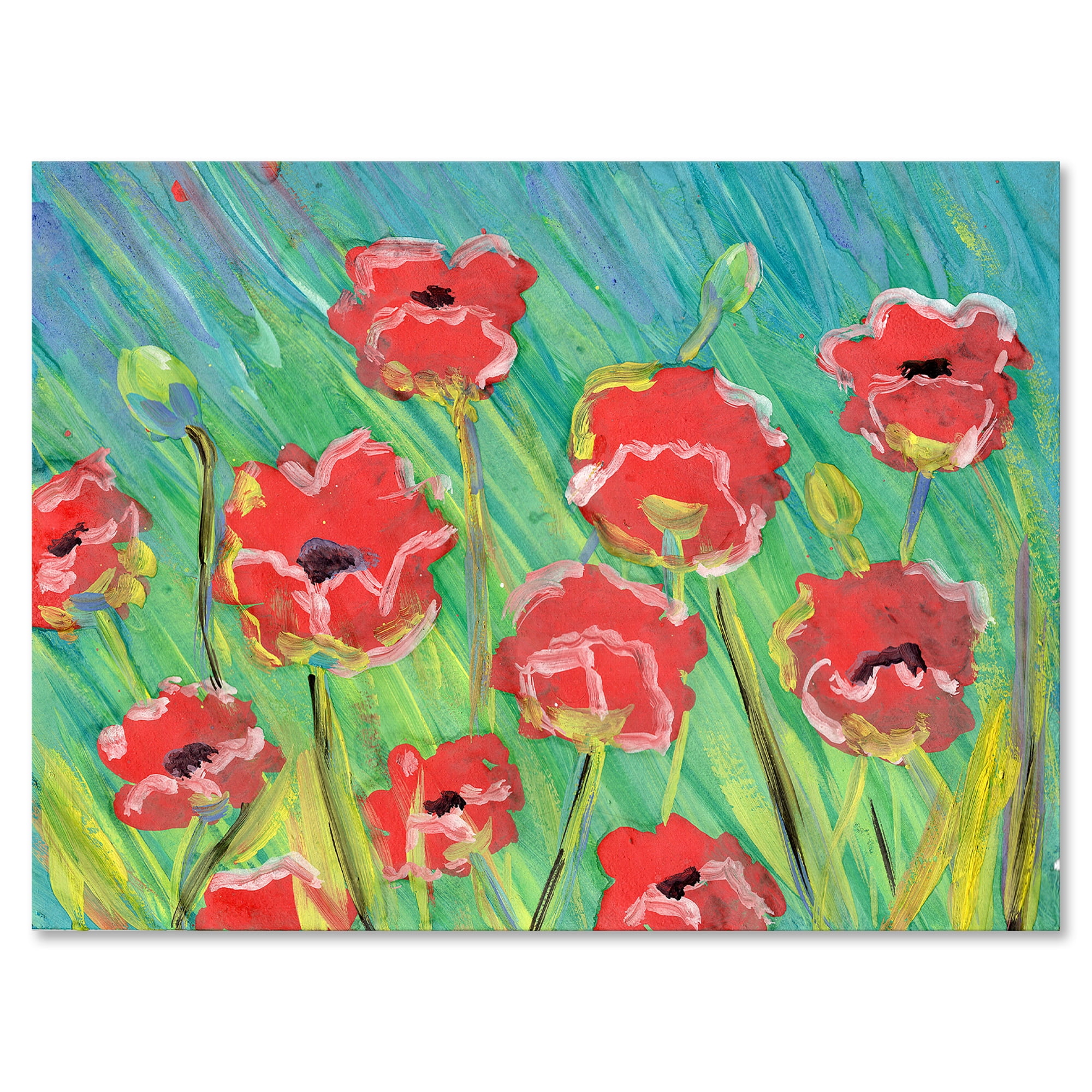 Gouache Of Blooming Red Poppies 12 in x 8 in Painting Canvas Art Print, by Designart
