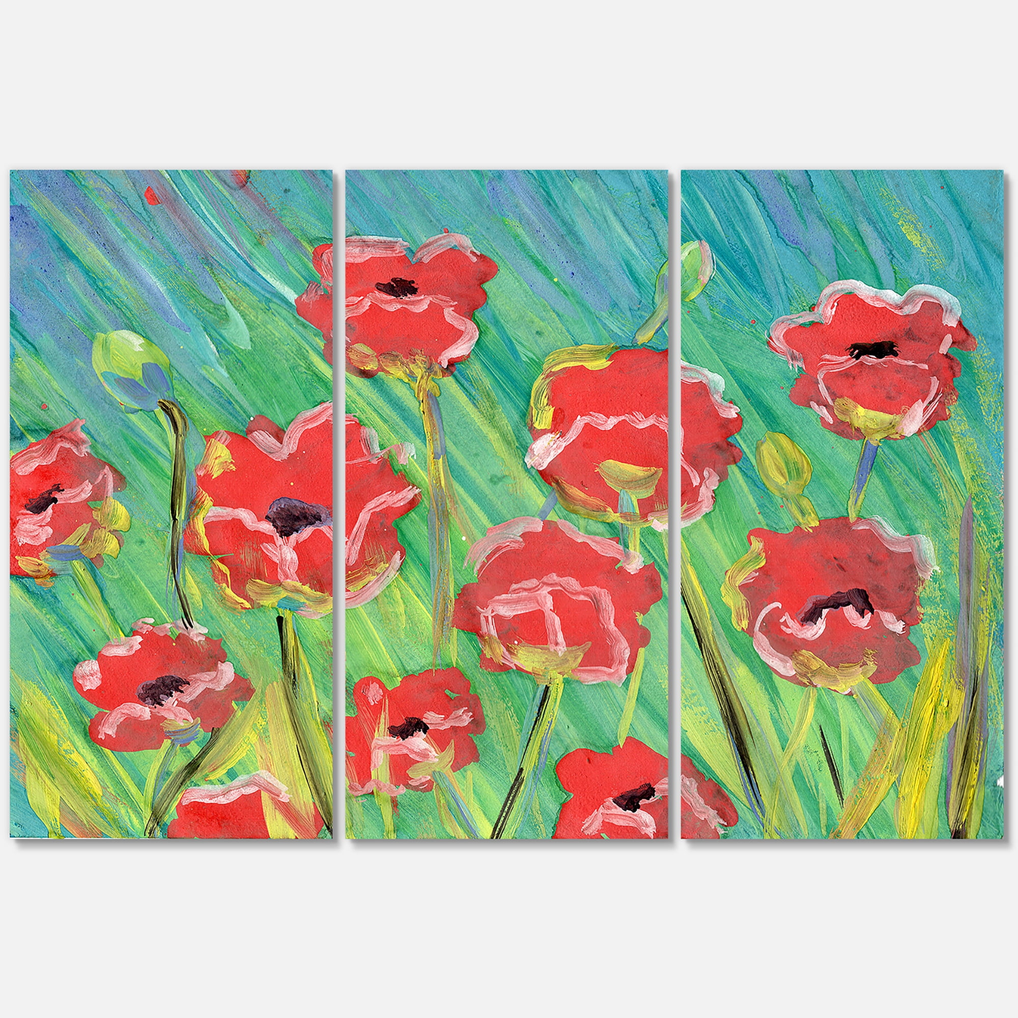 Gouache Of Blooming Red Poppies 28 in x 36 in Painting Canvas Art Print, by Designart