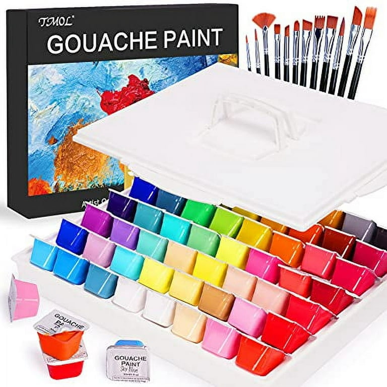 Gouache Paint Set, 56 Colors x 30ml Unique Jelly Cup Design in a Carrying  Case, Gouache Opaque Watercolor Painting Perfect Art Supplies for Artists