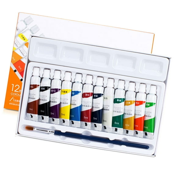Gouache Paint Set with Paint Brush for Artist Beginner 12 Color Gouache Pigment for Painting Art Illustrations