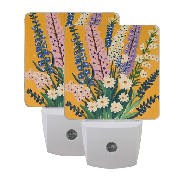 Gouache on Lavender Daisy LED Night Light with Smart Sensor Plug Into Wall Dusk to Dawn 2 packs