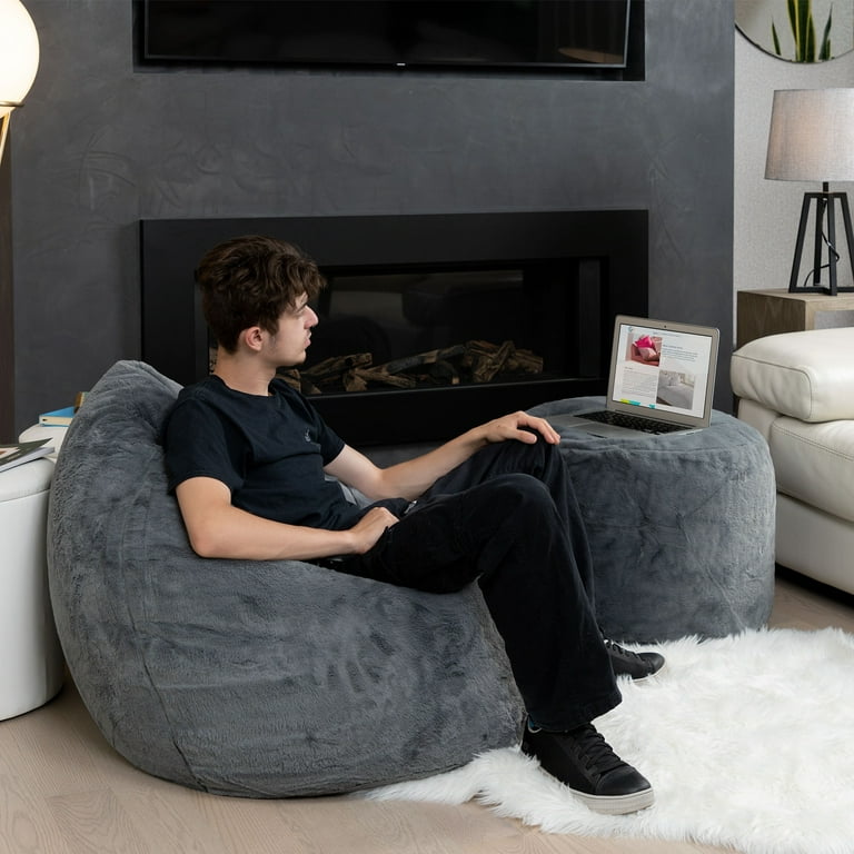 Gouchee Home Agora Faux Fur Bean Bag Chair Charcoal