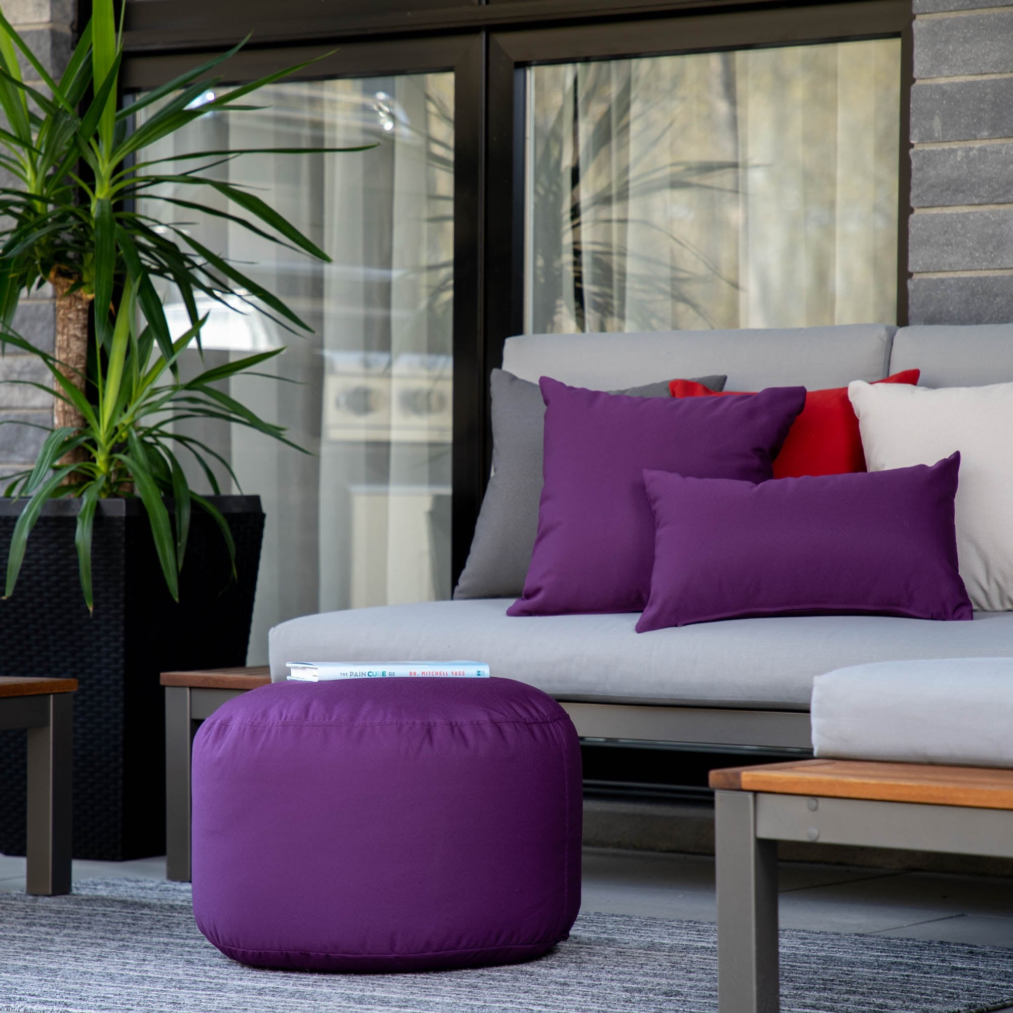 Gouchee Home Soleil Indoor/ Outdoor Ottoman Pouf Purple - Walmart.com