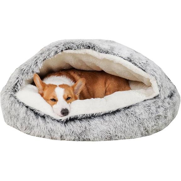 Calming Donut Cat Bed for Indoor Cats, Washable Round Anti-Anxiety Pet Bed 27 Inch Grey for Small Medium Dogs Large Cats