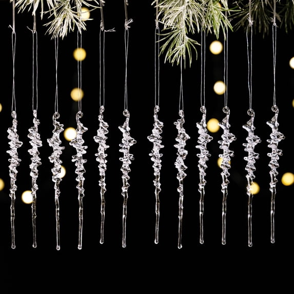 Goujian 12 Pcs Christmas Decoration Crystal Ornaments,Hanging Christmas Icicle Drop Ornaments,Clear Christmas Tree Ornaments for Xmas Home Decor