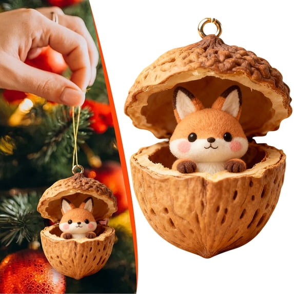 Goujian Forest Animal Acorn Ornaments,2D Christmas Fox Decor,Cozy Forest Animal Hanging Ornament for Christmas Tree, Home Party Decoration