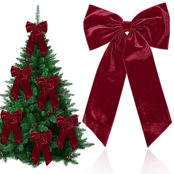 Goujian Giant Satin Velvet Big Bow Ornament, 29×45cm Pre‑Made Decorative Ribbon Bow for Christmas Tree Wreath Wall Backdrop Wedding Birthday Party Home Holiday Decoration