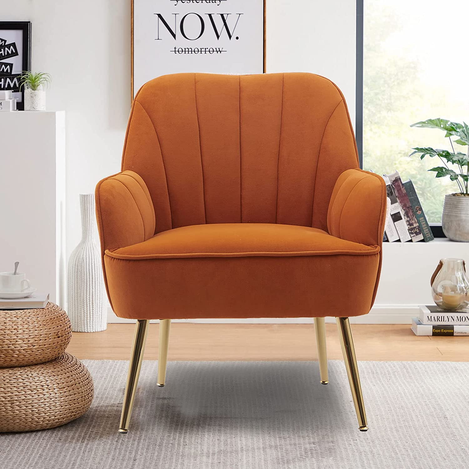 Goujxcy Accent Chair, Velet Upholstered Armchair, Tufted Small Living