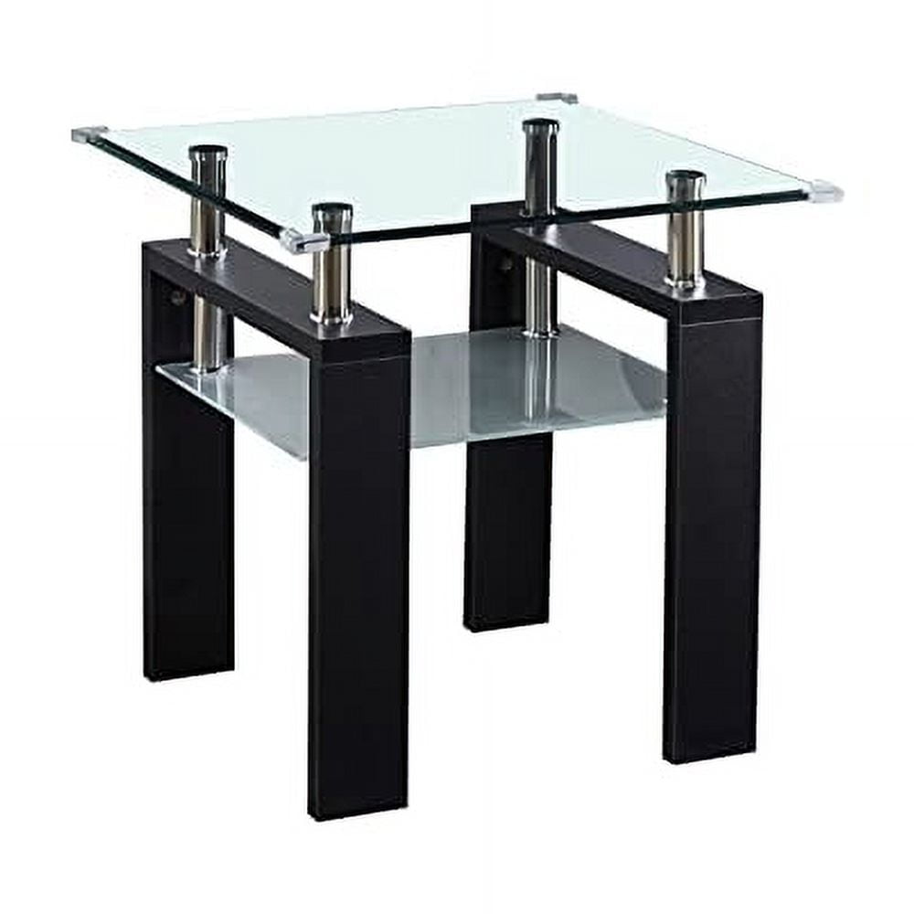 Goujxcy Square Glass End Table, Black Glass End Table, Small Side Table ...