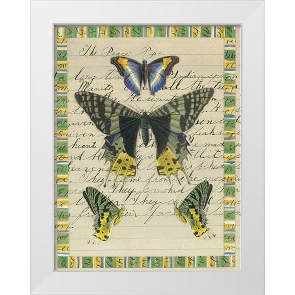 Gould-Porter, William 12x14 White Modern Wood Framed Museum Art Print Titled - Butterfly Collage, Peace Pipe