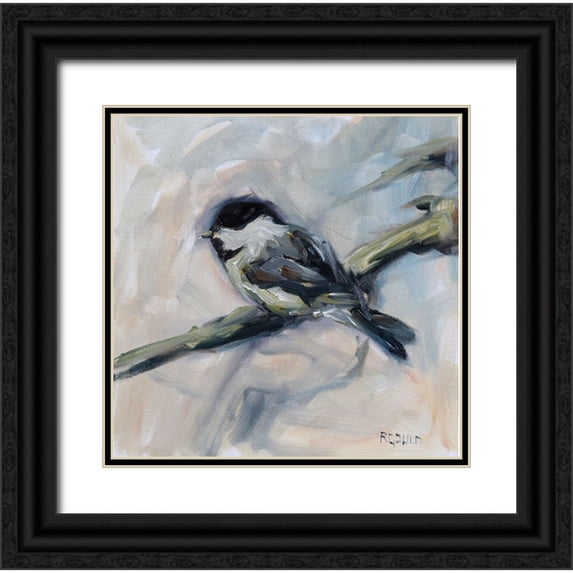 Gould, Renee 12x12 Black Ornate Wood Framed with Double Matting Museum Art Print Titled - Chickadee 2
