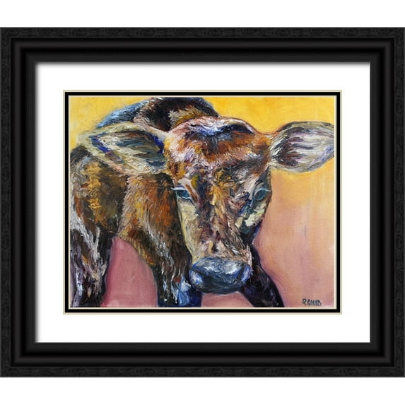 Gould, Renee 32x26 Black Ornate Wood Framed with Double Matting Museum Art Print Titled - First Calf of the Year