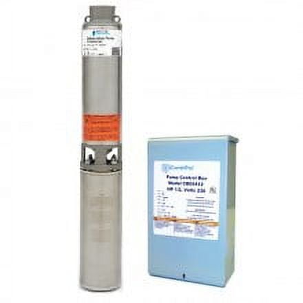 Goulds 7GS05412C, Model 7GS, GS Series, 4" Submersible Well Pump With Control Box, 1/2 HP, 230 Volts, 1 Phase, 3-Wire, 10 Stages, 1-1/4" NPT Discharge, 7 GPM Best Efficiency Flow