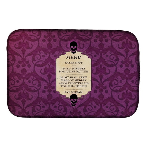 Goulish Menu including Eye Screen Snake soup Halloween Dish Drying Mat