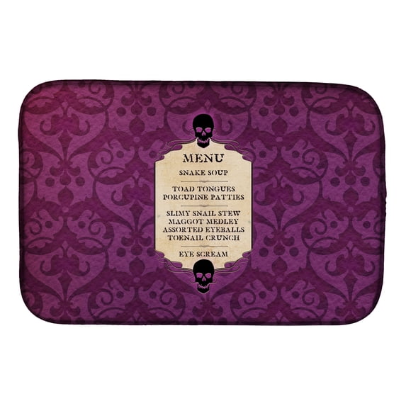 Goulish Menu including Eye Screen Snake soup Halloween Dish Drying Mat