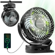Gounni Clip-on Fan 10000mAh with 3 Speeds Power Bank LED Light Timer, 6-inch Battery Operated Portable Personal  Fan for Desktop Table