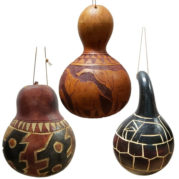 Gourd Hanging Ornament Tree Holiday Décor Mix Designs Abstract Elephant Giraffe and More Also As an Amazing Basket Filler Set of 3
