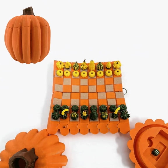 Gourd Pumpkin Board Game, Magnetic Travel Chess Set with Dice Tower & Card Storage, Roll Up Cribbage Board for Indoor Outdoor Camping Party, Orange