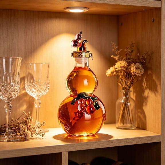 Gourd Shape Whiskey Decanter Glass Wine Bottle Elegant Liquor Carafe for Whiskey Bourbon Spirits Display Serving Bar Home Decor Gift for Men Collectors Whiskey Lovers Bar Accessories