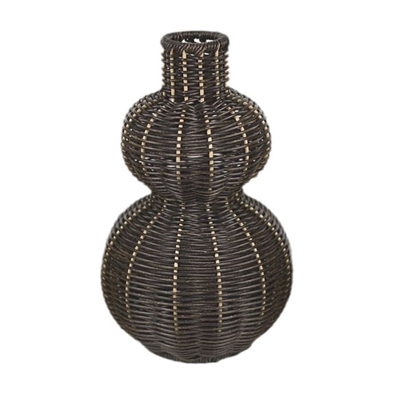 Gourd Shaped Faux Rattan Woven Vase, Decorative Floral Holder For Fresh & Dried Flowers, Indoor Tabletop Home Accent Decor, 3 Neutral Color Options 9.36x5.85 Inches