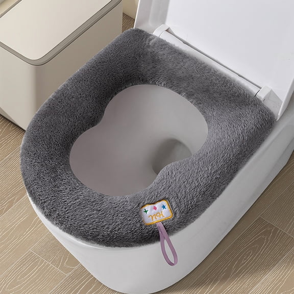 Gourd-Shaped Plush Toilet Seat Cover | Winter Bathroom Mat | Soft Fleece Fabric | Purple, Gray, Pink | 42x37cm | 1-Pack