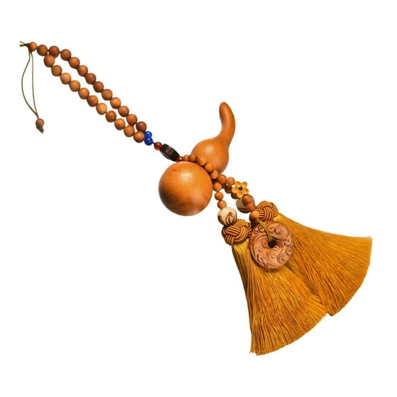 Gourd Statue Car Pendant Wooden Beaded Hanging Ornament Feng Shui Decor for Rear View Mirror Home Office Car Enthusiasts