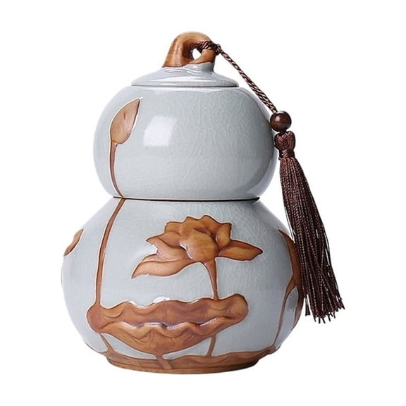Gourd Tea Caddy With Airtight Lid And Carrying Handle Ceramic Loose Tea Storage Tin For Coffee Sugar, Nuts, Herb, Spice