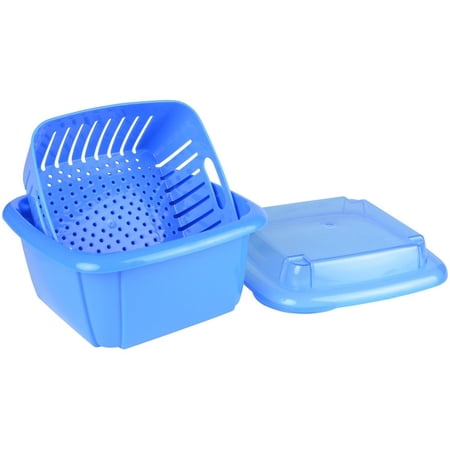Hutzler 3-in-1 Berry Keeper Colander and Container, Keeps Berries Fresh Longer, 2 Pints, Blue